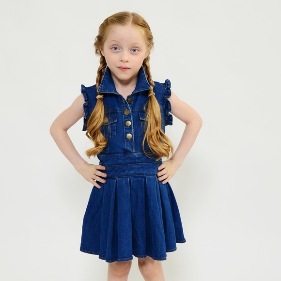 Denim Pleated Skirt Short Sleeve Dress
